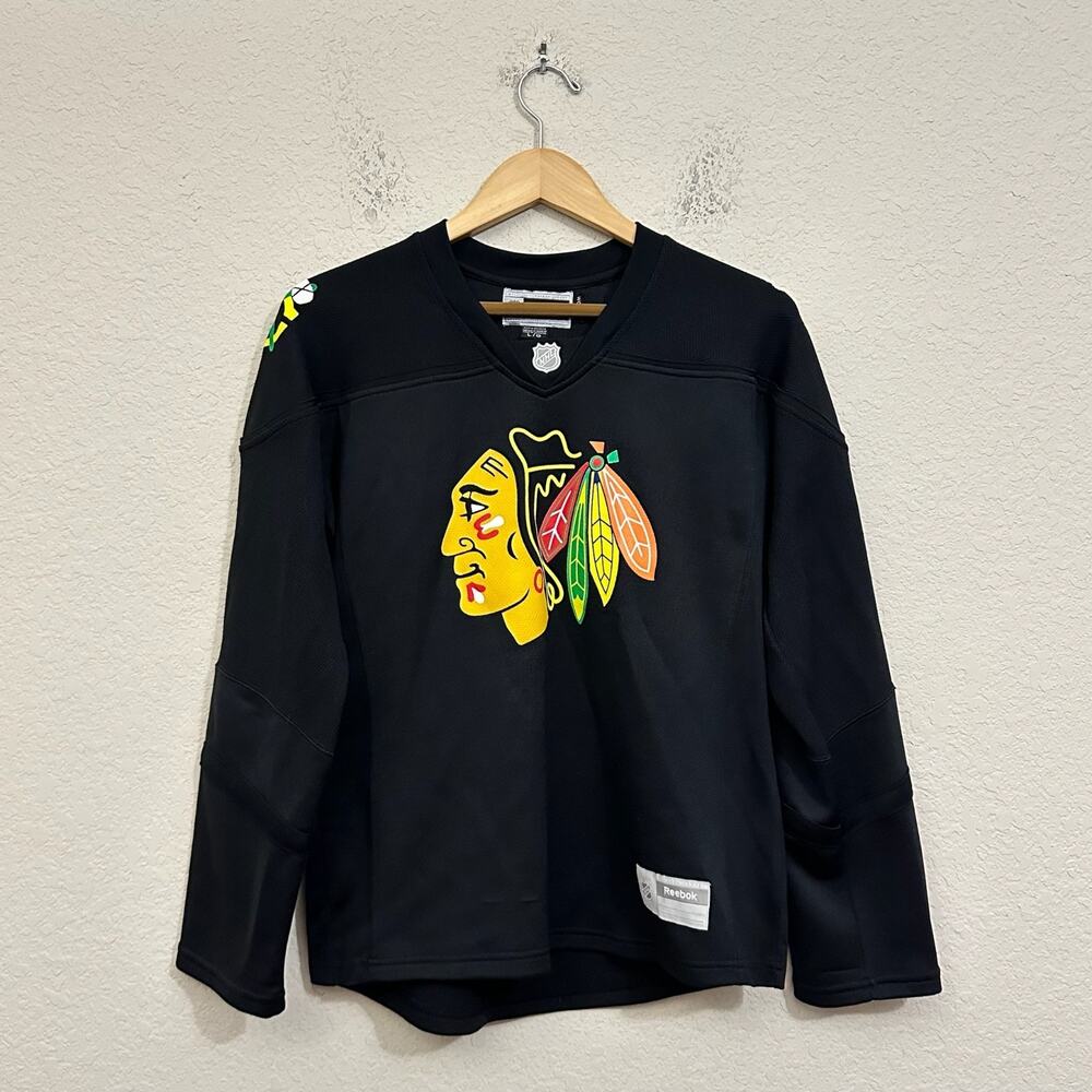 REEBOK Chicago Blackhawks Jersey Black NHL Hockey Sports Athletic